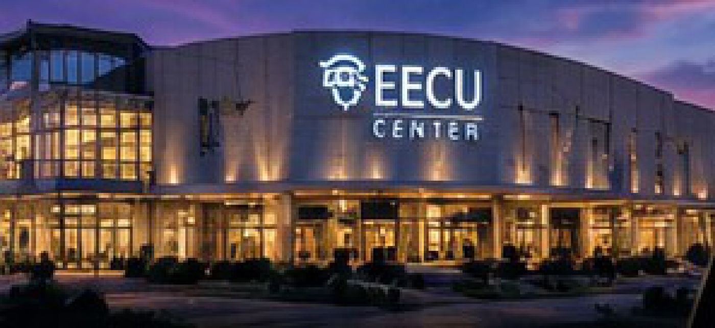 Rendering of the EECU Center arena at dusk.